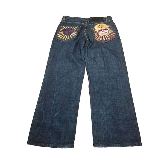 Eight 732 Other - Eight 732 Jeans Men Size 34x33 Dark Blue Skull Embroidery Rear Pocket (34x32.5)